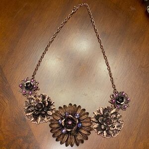 Floral Statement Necklace in Bronze and Purple